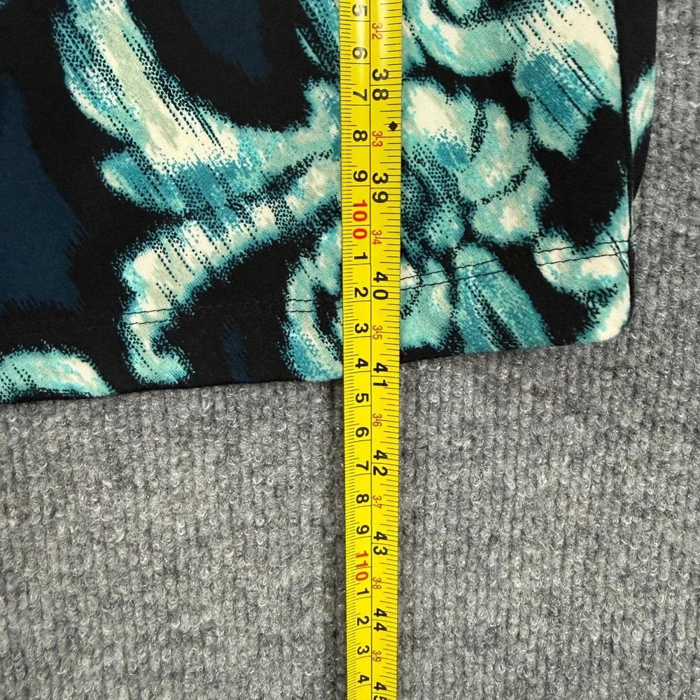 Connected Apparel‎ Sheath Dress Womens 4 Teal Navy Damask Ruched Elbow Sleeve